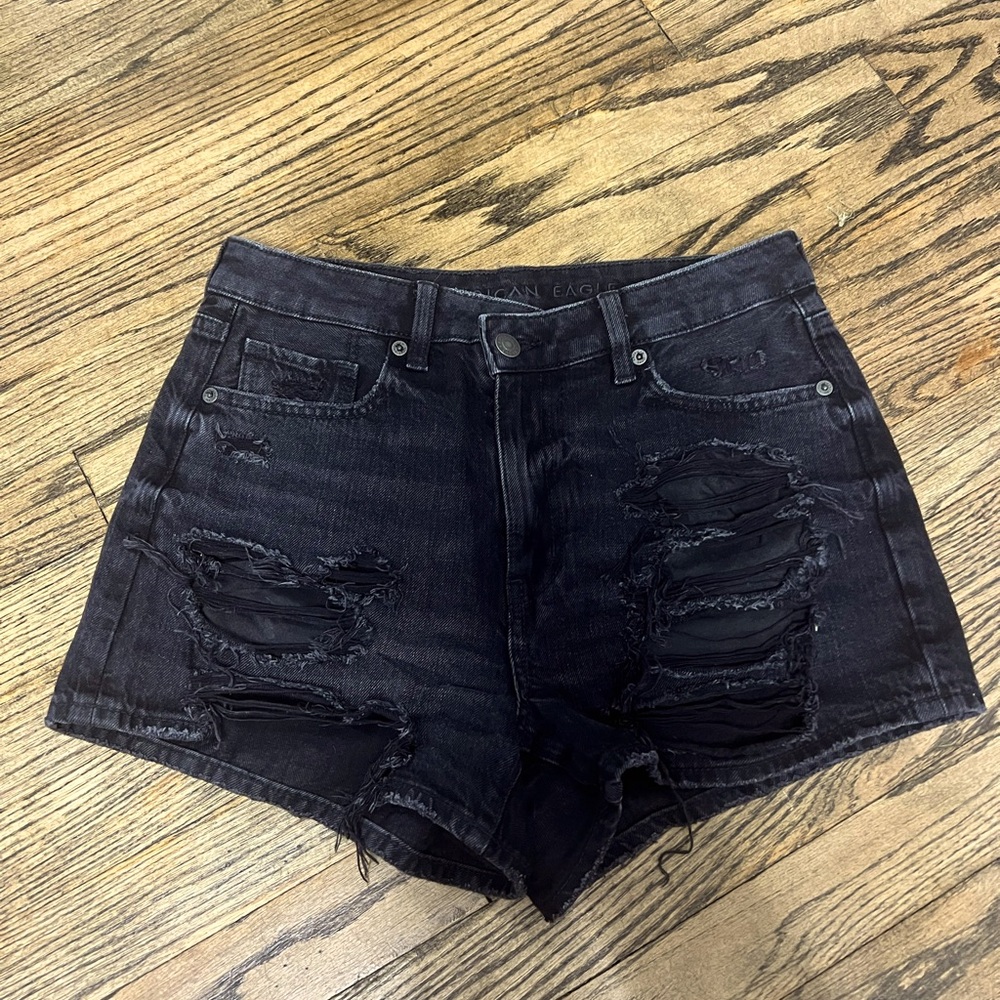 Black Distressed Denim Shorts